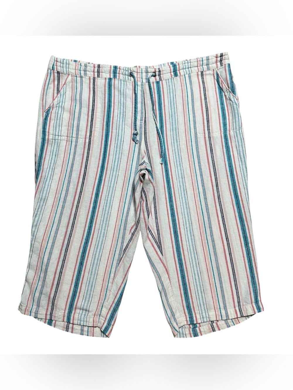 Per Se striped linen-blend pull-on capri pants size 3X